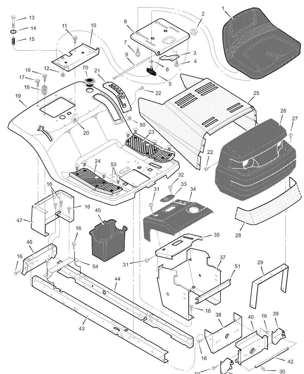 Chassis And Hood Diagram and Parts List for 405003X52B 2003 Briggs and Stratton Lawn Tractor